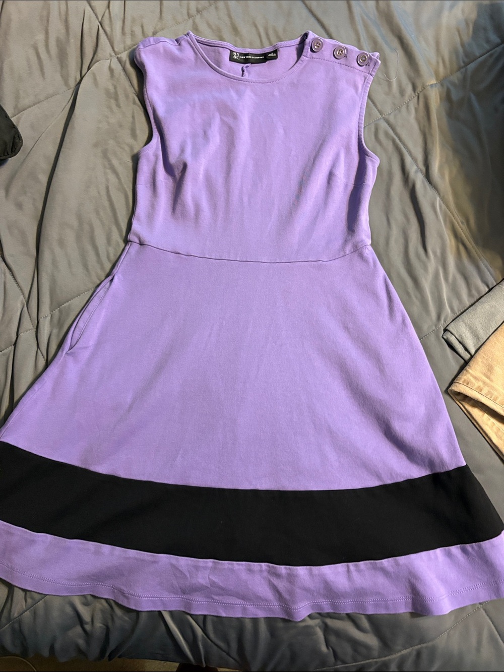 New York & Company Lavender and Black Sleeveless Fit & Flare Midi Dress
